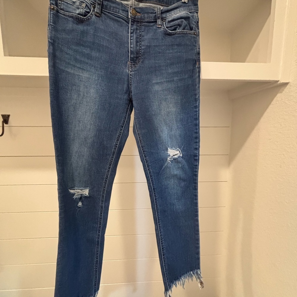 Free People Blue Ankle Cropped Jeans Distressed